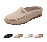 Women's Slip-On Leather Mules, Mules Shoes for Women Slip-on Soft Leather Clogs Slipper Moccasins Ladies Backless Loafers