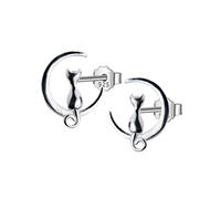 Women's Small Cute Cat on The Moon Stud Earrings Girls Gift