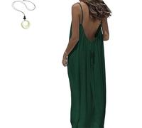 Women's Solid Color Backless Cami Dress, 2026 New Women's Solid Color Backless Cami Dress, Womens Summer Casual Sleeveless (Dark Green,XL)