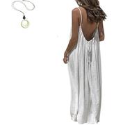 Women's Solid Color Backless Cami Dress, 2026 New Women's Solid Color Backless Cami Dress, Womens Summer Casual Sleeveless (White,S)