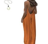 Women's Solid Color Backless Cami Dress, 2026 New Women's Solid Color Backless Cami Dress, Womens Summer Casual Sleeveless (Orange,M)