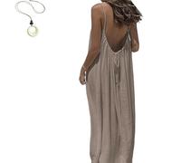 Women's Solid Color Backless Cami Dress, 2026 New Women's Solid Color Backless Cami Dress, Womens Summer Casual Sleeveless (Light Brown,M)