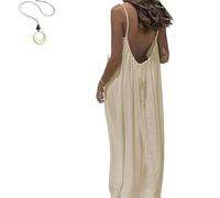 Women's Solid Color Backless Cami Dress, 2026 New Women's Solid Color Backless Cami Dress, Womens Summer Casual Sleeveless (Apricot,XXL)