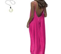 Women's Solid Color Backless Cami Dress, 2026 New Women's Solid Color Backless Cami Dress, Womens Summer Casual Sleeveless (Deep Pink,M)