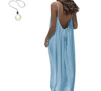 Women's Solid Color Backless Cami Dress, 2026 New Women's Solid Color Backless Cami Dress, Womens Summer Casual Sleeveless (Light Blue,M)