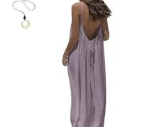 Women's Solid Color Backless Cami Dress, 2026 New Women's Solid Color Backless Cami Dress, Womens Summer Casual Sleeveless (Light Purple,S)