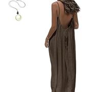 Women's Solid Color Backless Cami Dress, 2026 New Women's Solid Color Backless Cami Dress, Womens Summer Casual Sleeveless (Camel,XL)