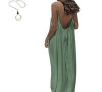 Women's Solid Color Backless Cami Dress, 2026 New Women's Solid Color Backless Cami Dress, Womens Summer Casual Sleeveless (Light Green,XXL)