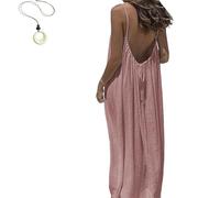 Women's Solid Color Backless Cami Dress, 2026 New Women's Solid Color Backless Cami Dress, Womens Summer Casual Sleeveless (Lotus Pink,S)