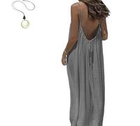 Women's Solid Color Backless Cami Dress, 2026 New Women's Solid Color Backless Cami Dress, Womens Summer Casual Sleeveless (Silver Gray,XXL)