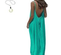 Women's Solid Color Backless Cami Dress, 2026 New Women's Solid Color Backless Cami Dress, Womens Summer Casual Sleeveless (Emerald Green,XXL)