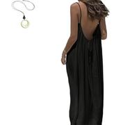 Women's Solid Color Backless Cami Dress, 2026 New Women's Solid Color Backless Cami Dress, Womens Summer Casual Sleeveless (Black,XXL)