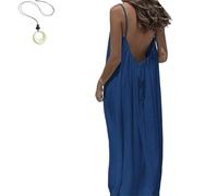 Women's Solid Color Backless Cami Dress, 2026 New Women's Solid Color Backless Cami Dress, Womens Summer Casual Sleeveless (Navy Blue,M)