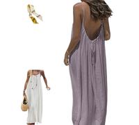 Women's Solid Color Backless Cami Dress,Casual Sleeveless Open Back Dress,Summer Beach Maxi Dresses Sundresses with Back Tie (FR/ES, Letras, XL, Regular, Regular, Purple)