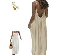 Women's Solid Color Backless Cami Dress,Casual Sleeveless Open Back Dress,Summer Beach Maxi Dresses Sundresses with Back Tie (FR/ES, Letras, XXL, Regular, Regular, Apricot)