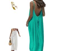Women's Solid Color Backless Cami Dress,Casual Sleeveless Open Back Dress,Summer Beach Maxi Dresses Sundresses with Back Tie (FR/ES, Letras, S, Regular, Regular, Turquoise)