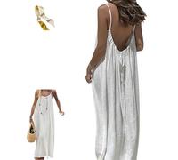 Women's Solid Color Backless Cami Dress,Casual Sleeveless Open Back Dress,Summer Beach Maxi Dresses Sundresses with Back Tie (FR/ES, Letras, M, Regular, Regular, White)