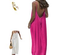Women's Solid Color Backless Cami Dress,Casual Sleeveless Open Back Dress,Summer Beach Maxi Dresses Sundresses with Back Tie (FR/ES, Letras, S, Regular, Regular, Rose Red)