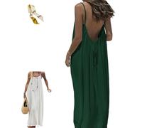 Women's Solid Color Backless Cami Dress,Casual Sleeveless Open Back Dress,Summer Beach Maxi Dresses Sundresses with Back Tie (FR/ES, Letras, S, Regular, Regular, Dark Green)