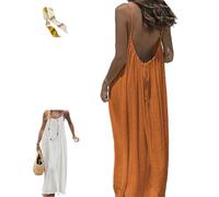 Women's Solid Color Backless Cami Dress,Casual Sleeveless Open Back Dress,Summer Beach Maxi Dresses Sundresses with Back Tie (FR/ES, Letras, L, Regular, Regular, Orange)