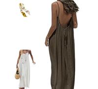 Women's Solid Color Backless Cami Dress,Casual Sleeveless Open Back Dress,Summer Beach Maxi Dresses Sundresses with Back Tie (FR/ES, Letras, L, Regular, Regular, Brown)