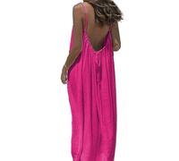 Women's Solid Color Backless Cami Dress, Relaxed Sleeveless Dress - Ideal for Sunny Days, Beach Trips & Daily Comfort (Fuchsia,L)