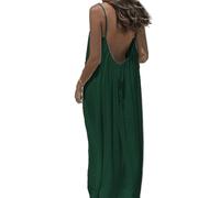 Women's Solid Color Backless Cami Dress, Relaxed Sleeveless Dress - Ideal for Sunny Days, Beach Trips & Daily Comfort (Dark Green,XL)