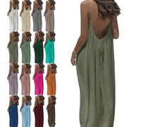 Women's Solid Color Backless Cami Nightdress Cami Lounge Dress Backless Summer Casual Sleeveless House Dress for Women (I,XL)