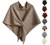 Womens Solid Color Knitted Triangle Shawl, 2025 New Wraps Elegant Solid Color Open Front Poncho Cape, Winter Fall Accessory (Camel)
