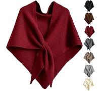Womens Solid Color Knitted Triangle Shawl, 2025 New Wraps Elegant Solid Color Open Front Poncho Cape, Winter Fall Accessory (Red)