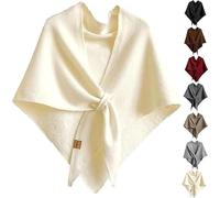 Womens Solid Color Knitted Triangle Shawl, 2025 New Wraps Elegant Solid Color Open Front Poncho Cape, Winter Fall Accessory (White)