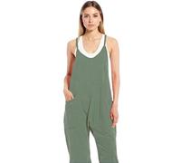 Women's Solid Color Plus Size Wide Leg Zipper Patch Pocket Suspender Jumpsuit Casual Loose Fit Sleeveless Romper Overalls for Summer Daily Wear