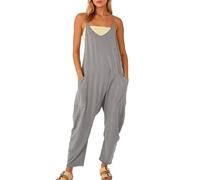 Women's Solid Color Plus Size Wide Leg Zipper Patch Pocket Suspender Jumpsuit Casual Loose Fit Sleeveless Romper Overalls for Summer Daily Wear