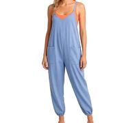Women's Solid Color Plus Size Wide Leg Zipper Patch Pocket Suspender Jumpsuit Casual Loose Fit Sleeveless Romper Overalls for Summer Daily Wear