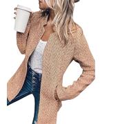 Women's Solid Color Pocket Long Sleeve Open Front Coat, 2025 New Woolen Street Style Solid Color Slim Fit Jacket (Khaki,S)