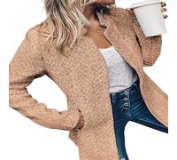 Women's Solid Color Pocket Long Sleeve Open Front Coat Casual Business Work Twill Blazer Jacket for Women, Slim Fit (Dark brown,L)