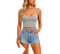 Women's Solid Color Spaghetti Strap Camisole Top Summer Casual Slim Fit Ribbed Knit Tank Top Basic Sleeveless Crop Blouse for Daily Wear Beach Vacation