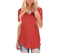 Women's Solid Color T Shirts Short Sleeve V Neck Loose Casual Basic tee Tops Summer T-Shirt Blouses