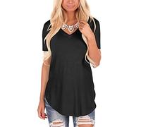 Women's Solid Color T Shirts Short Sleeve V Neck Loose Casual Basic tee Tops Summer T-Shirt Blouses