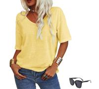Women's Solid Color V Neck T Shirt,Oversized 3/4 Sleeve Loose Fitting Shirts,Summer Fashion Casual Basic Tops