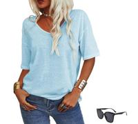 Women's Solid Color V Neck T Shirt,Oversized 3/4 Sleeve Loose Fitting Shirts,Summer Fashion Casual Basic Tops