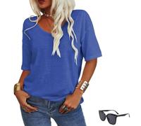 Women's Solid Color V Neck T Shirt,Oversized 3/4 Sleeve Loose Fitting Shirts,Summer Fashion Casual Basic Tops