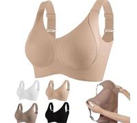 Women's Solid Four-Breasted Adjustable Wireless Bra,Comfortable Ribbed Push Up Bra,Seamless Full Coverage Bralettes