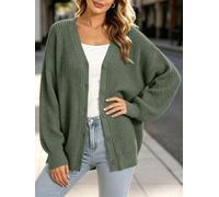 Women's Solid Lantern Sleeve Cardigan Summer Regular Fit(Army Green XL) | Solid color design, lantern sleeves, regular length, medium stretch, perfect for summer days