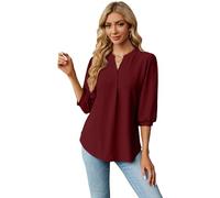 Women's Solid V-Neck Jacquard Textured 3/4 Sleeve Puff Sleeve Loose Fit Tunic Blouse Top for Casual Work Daily Wear Spring Summer