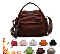 Women's Solid Zipper Handbag Soft Top Handle Purses, Nylon Crossbody Shoulder Bag for Women (Brown)