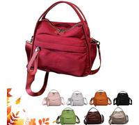 Women's Solid Zipper Handbag Soft Top Handle Purses, Nylon Crossbody Shoulder Bag for Women (Red)