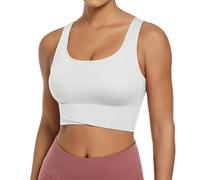 Women's Sports Bra Without Steel Rings Ruffle Yoga Beauty Vest Built-in Firm Chest Pad Fitness Lift Rating, Gray, L(White,M)