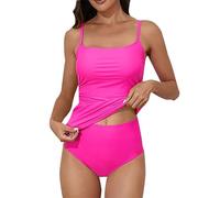 Women's Spring/Summer Bikini Set with Solid Color High Belt And Chest Pad Bikini Metalizado, Rosa cálida., L