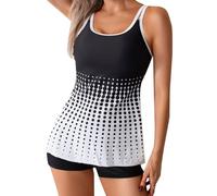 Women's Spring Summer Gradient Polka DOT Flat Angle Split Bikini Set Trajes Deportivos Dos Piezas, Negro , M